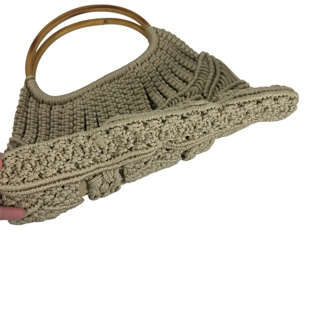 Macramé Handbag ~ Tan lined Boho Style bag with bamboo handles